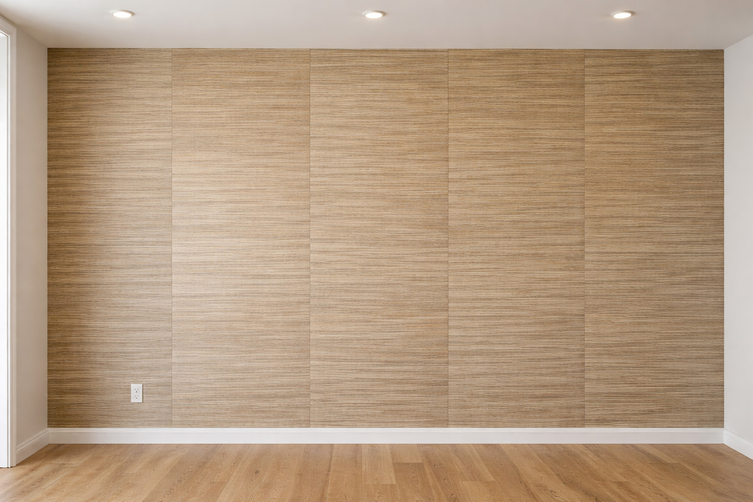 Full wall with visible grasscloth seams